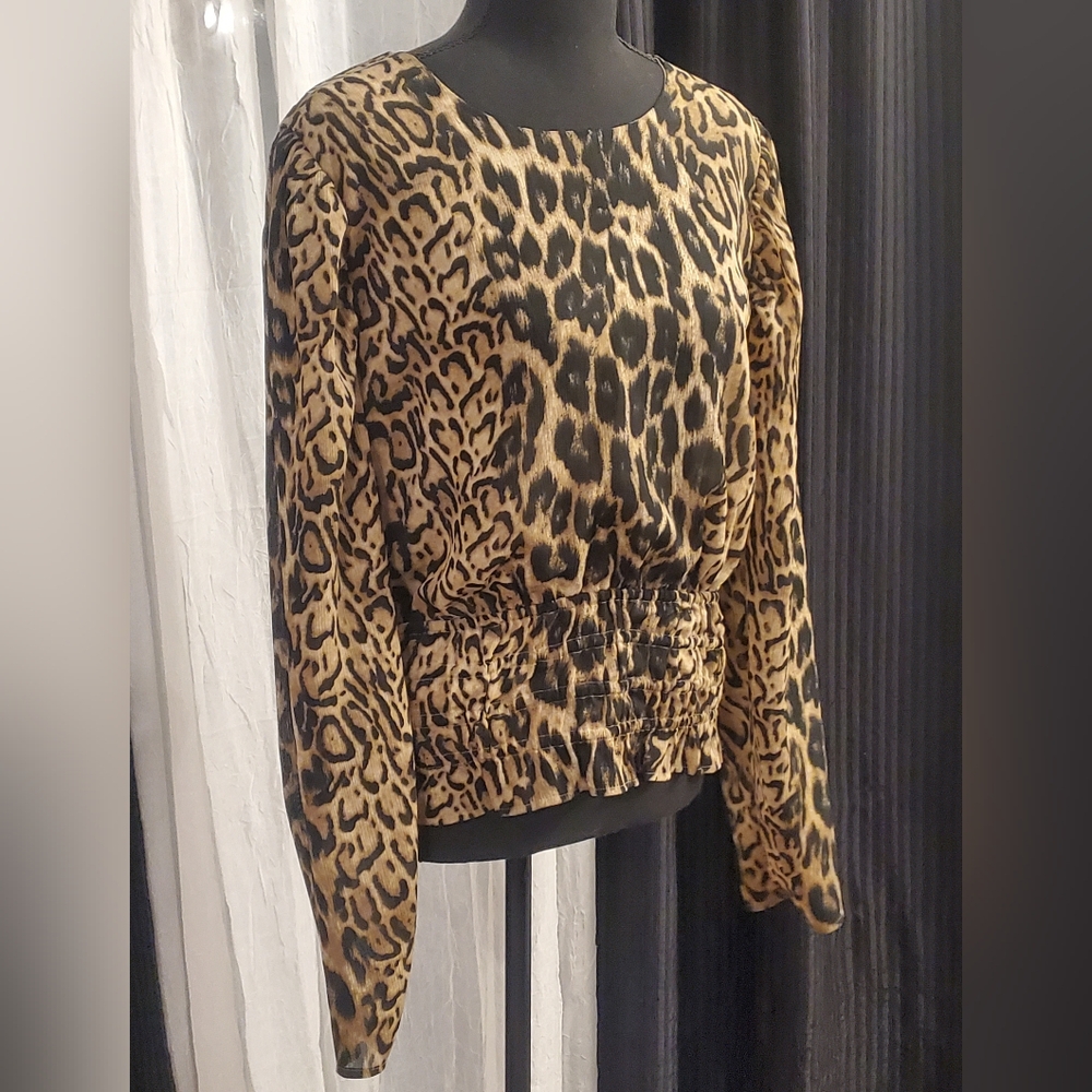 EXPRESS Leopard Print Long Sleeve Peplum Top SIZE XL